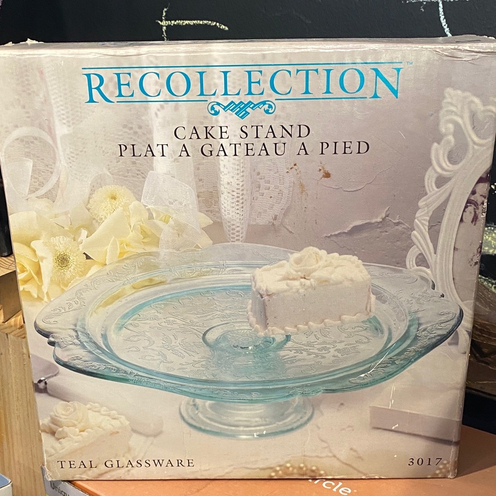 Recollections Teal Glass Cake Stand